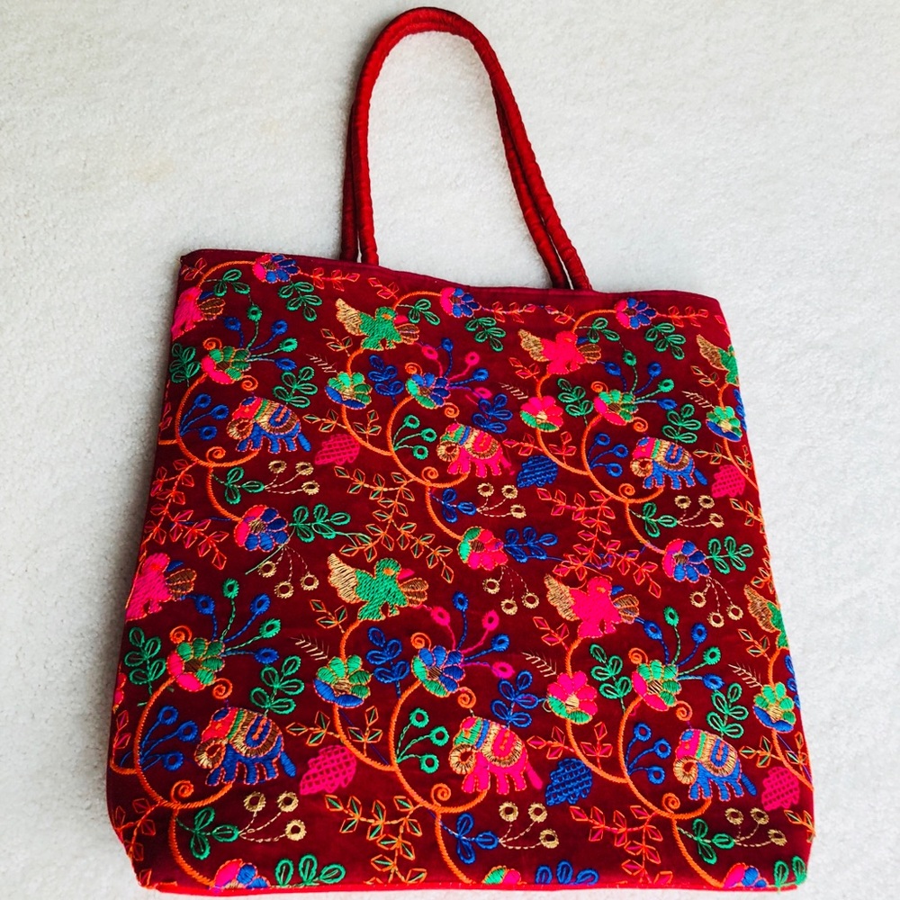 Handmade Embroided zipper tote bag